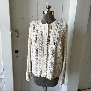 Vintage Valerie Stevens Women's Cable Knit Popcorn Stitch Cardigan Sweater